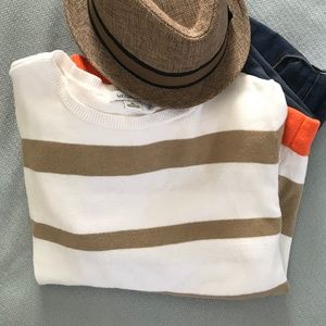 Fresh Sweater Tan & White with Orange Accent